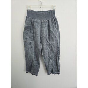 Inizio Linen Cotton Grey Italy Pull On Barrel Wide Leg Woven Gray Pants S Small